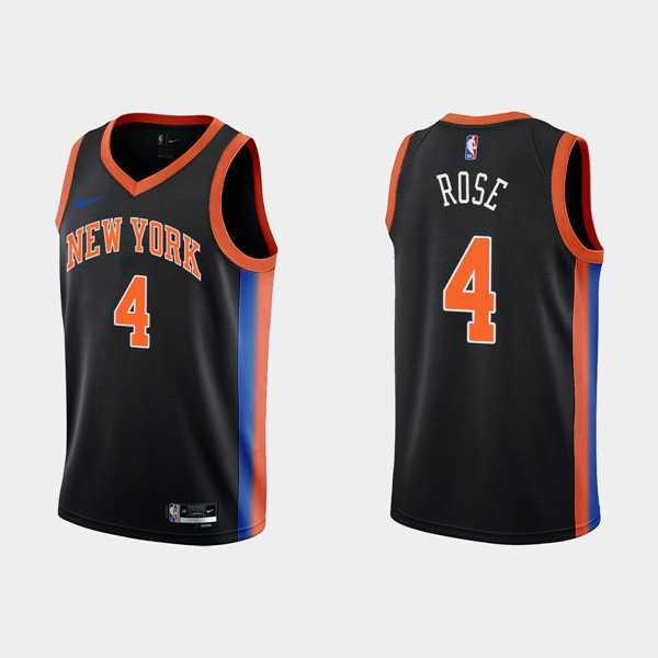 Men%27s New York Knicks #4 Derick Rose Black City Edition Stitched Basketball Jersey Dzhi